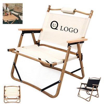 Portable Folding Chair W/ Wood Armrest