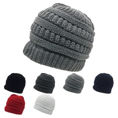 Decky Messy Bun Ponytail Ribbed Knit Beanie