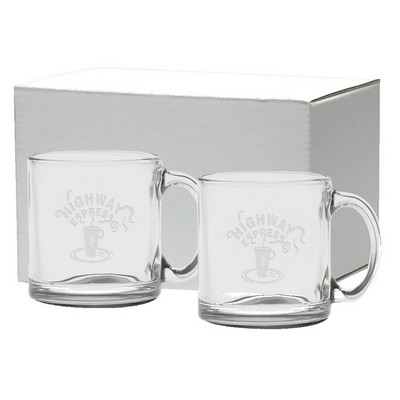 13 Oz. Etched Clear Glass Coffee Mug Gift Set