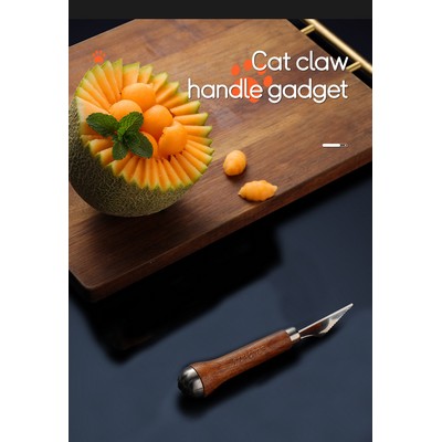 Silver 304 Stainless Steel Fruit Carving Knife Carving Cutter With Cat Claw Shaped Wood Handle