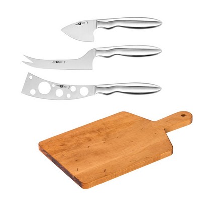 JA Henckels Zwilling 3-Piece Cheese Knife Set Plus Maple Artisan Cheese Board