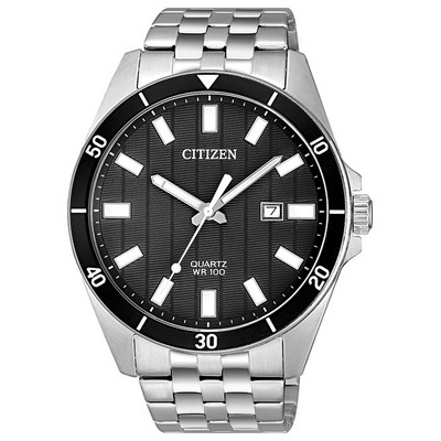 Citizen Watch Men's Quartz Watch, Silver-Tone w/Black Dial And Black Accents