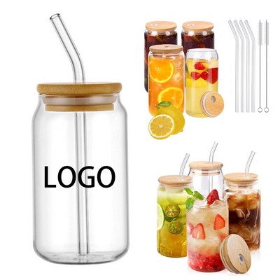 16Oz Drinking Glasses With Bamboo Lids