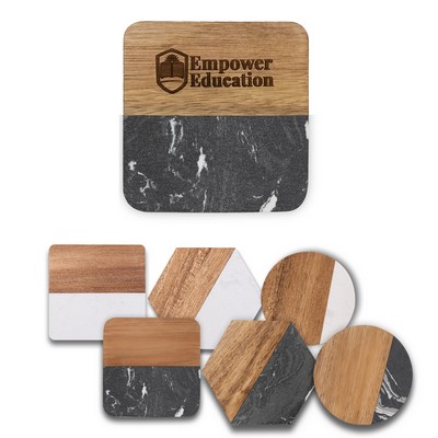 Marble and Acacia Wood Coaster Set (4)