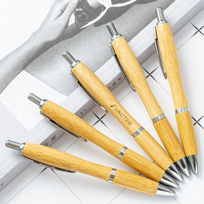 Bamboo Retractable Ball Pens for School Office, Medium Point (1.0mm)