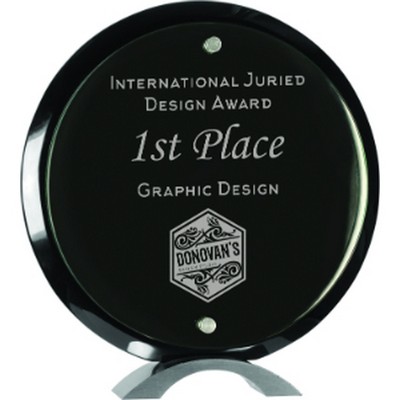 Round Black Piano Finish Floating Jade Green Glass Standup Award (10")