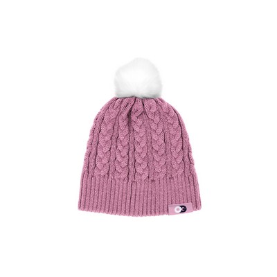 Pantone Matched Cable Knit Beanie with Fur PomPom