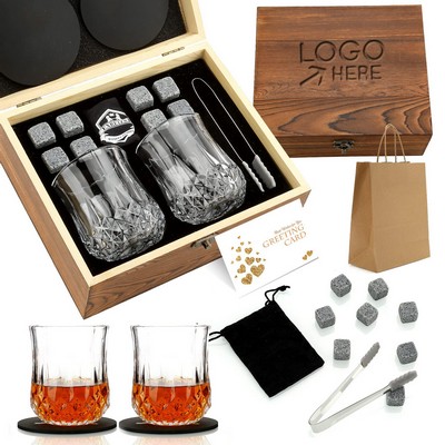 Elegant Whiskey Glass Set With Stones And Tongs Gift Box