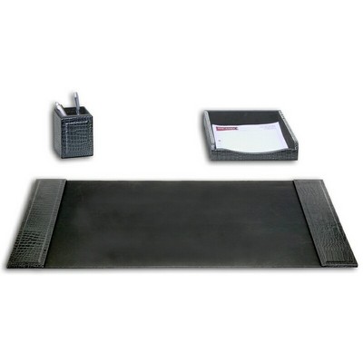 Crocodile Embossed Black Leather Desk Set (3 Piece)