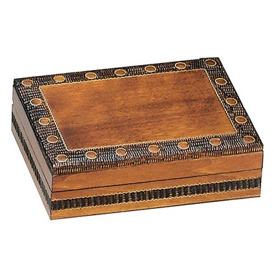 Traditional Wood Box w/Inlay Circle Border (5 1/8"x3 1/2"x1 1/2")