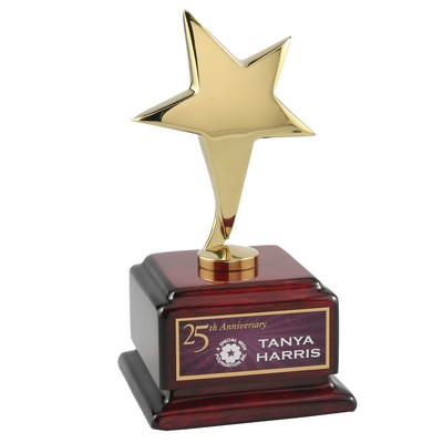 Gold Metal Star Award w/ Piano Finish Rosewood Base (6 1/2")