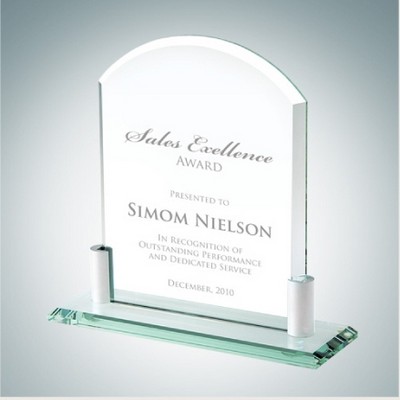 8 3/8" Vertical Arch Jade Glass Award Plaque w/ Aluminum Holder Base