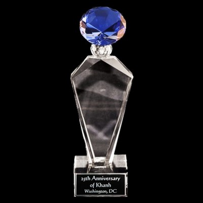 Solid Crystal Engraved Award - 12" extra large - Deco Blue Diamond