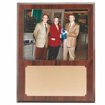 Walnut Finish Plaque w/8"x 10" Photo Window & Brass Engraving Plate (12"x 15")