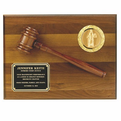 Walnut Finish Plaque w/Gavel Holds 2" Insert (9"x 12")