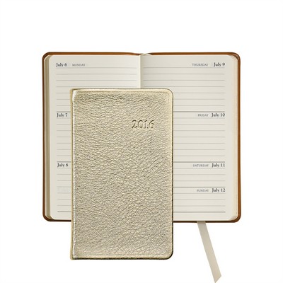 5" Personal Pocket Appointment Book W/ Metallics Goatskin Leather Cover