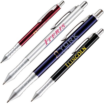 Brass Ballpoint Click Action Pen w/ Dimpled Grip & Silver Trim