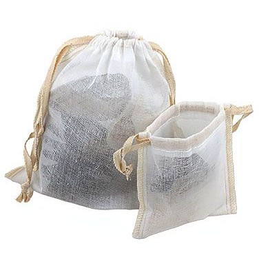 Sheer Muslin Pouch w/Cotton Twill Ribbon Drawstring & Serged Seams (12"x14")