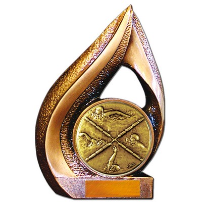 Stock 9" Flame Trophy with 2" Swimming Female Coin and Engraving Plate