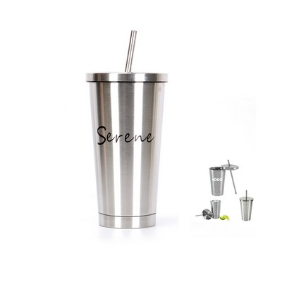 16 Oz. Stainless Steel Cold/Hot Cup Tumbler w/Straw