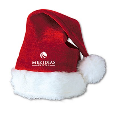 Red Velvet Santa Hat w/ Plush Trim w/ Custom Direct Screen Print