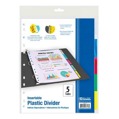 Index Dividers - 5 Count, Assorted Color Tabs (Case of 144)