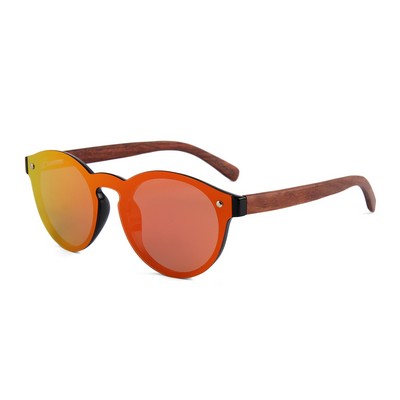 Rose Wood Sunglasses - Red Mirrored Lenses - Black Frames