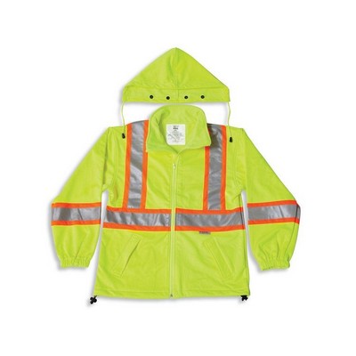 Soft Shell Lime Green Polyester Water Resistant Jacket w/Detachable Hood