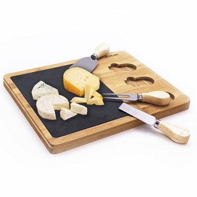 Bamboo/slate Cheese Board And Tool Set