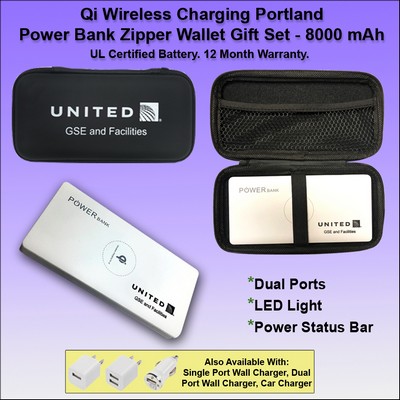 Qi Wireless Charging Portland Power Bank Zipper Wallet Gift Set 8000 mAh - White