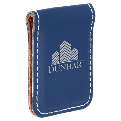 Blue-Silver Money Clip, Laserable Leatherette