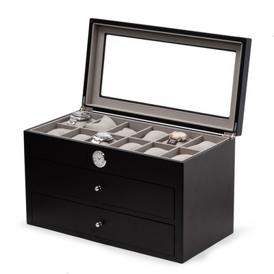 Black wood thirty-six watch box with quartz movement clock