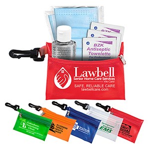 "Everything Essential" Mask & Sanitizing Protection Pack in Translucent Zipper Pouch With Plastic Ho