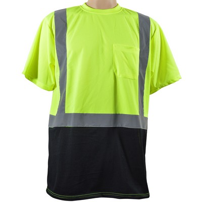 ANSI Class 2 Birdseye Lime Mesh Black Bottom Short Sleeve T-Shirt