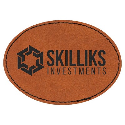 Oval Engraved Patch with Adhesive, Rawhide Faux Leather, 3 1/2" x 2 1/2"