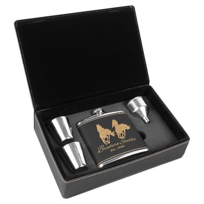 Leatherette Stainless Steel Flask Gift Set