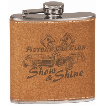 6 oz. Leather Laserable Stainless Steel Flask