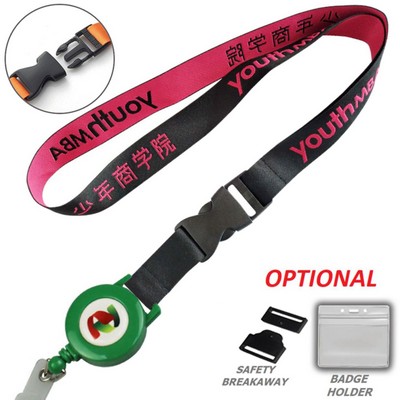 3/4" Woven Combo Badge Reel Lanyard w/ Buckle Release