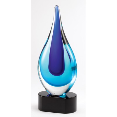 Blue Droplet Shaped Art Glass Award 9 1/4"H