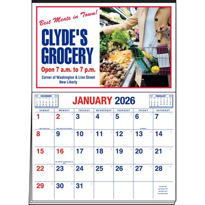 Date Master 4-Color Imprint Half Apron Calendar (Red & Blue)