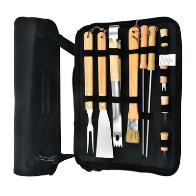 10 Piece Wooden Handle BBQ Tool Set