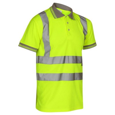 Hi Viz Class 2 Safety Polo Birdseye Mesh Shirt With 2" Reflective Tape