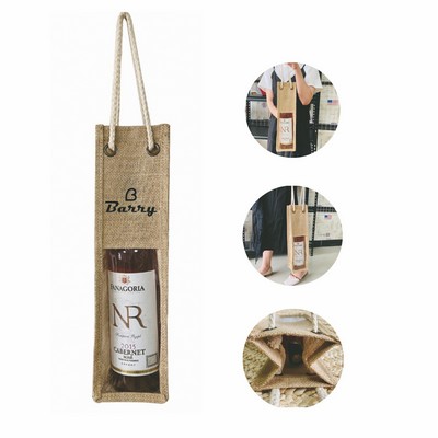 Reusable Jute Wine Bag With Clear Window/Wine Bottle Burlap