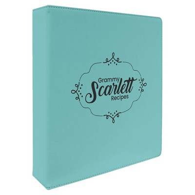 3 Ring Binder w/2" Slant Ring, Teal Faux Leather, 11" x 11 1/2"