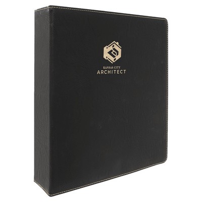 3 Ring Binder w/2" Slant Ring, Black Faux Leather, 11" x 11 1/2"