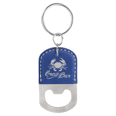 Blue/Silver Leatherette Oval Bottle Opener Keychain – Laserable