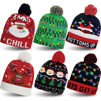 Customized LED Light Up Knitted Christmas Beanie Hats