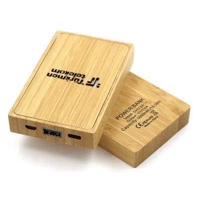 Light Up Logo Bamboo Power Bank - 5000mAh