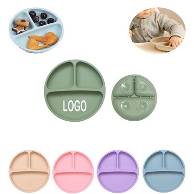 Round Silicone Baby Suction Divided Plate