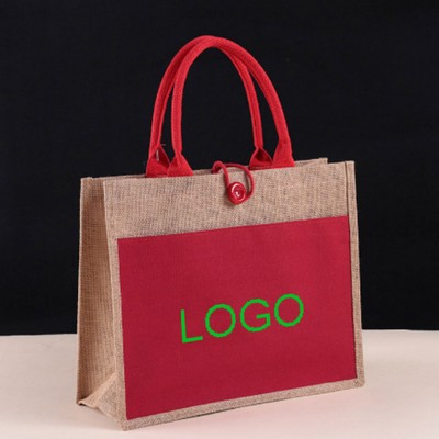 Jute With Canvas Reusable Large Tote Grocery Shopping Bag